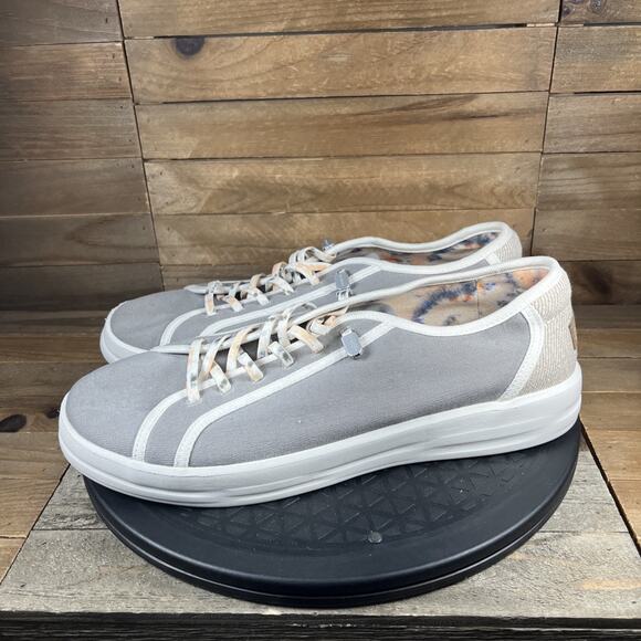 Hey Dude Womens Size 11 Karina Joy Lace Up Sneakers Shoes Tan White Canvas - Picture 3 of 10